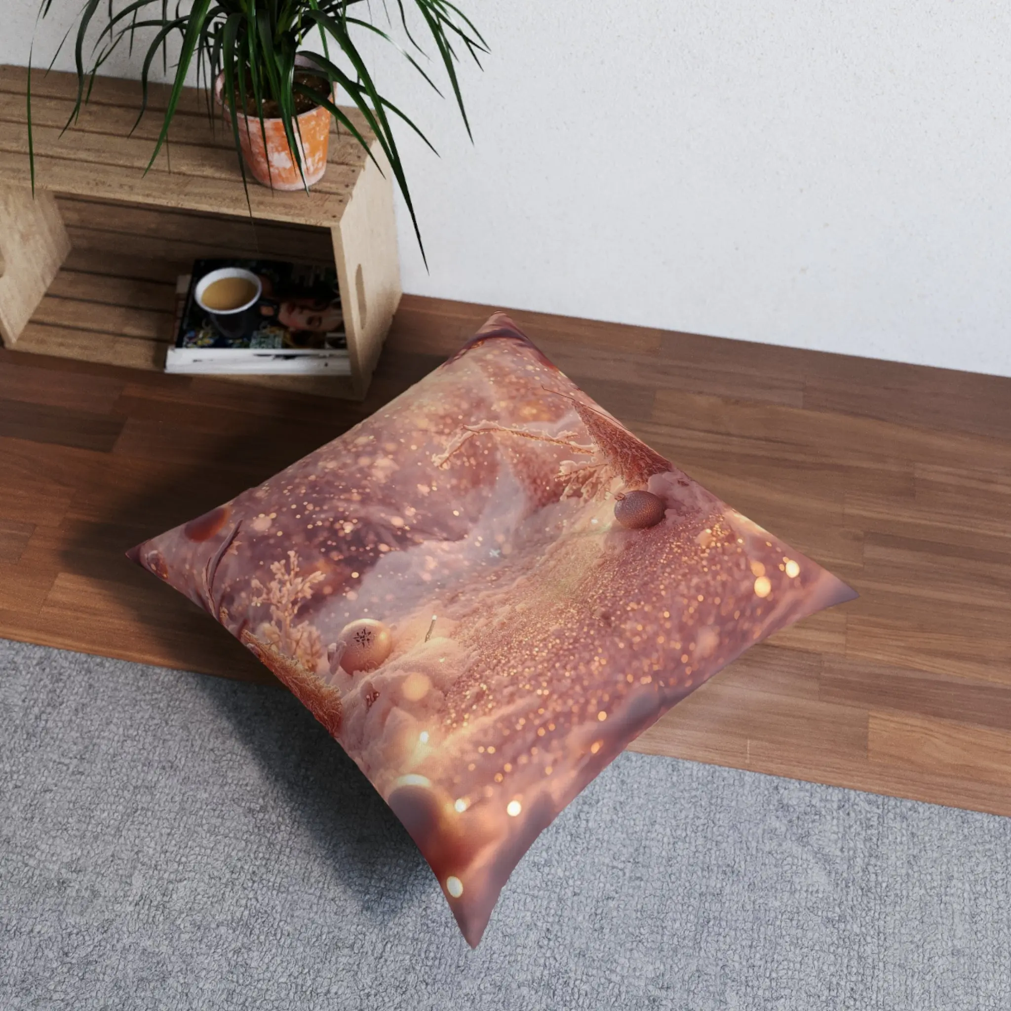 Winter Wonderland Tufted Floor Pillow — Festive Snowy Scene Decorative Cushion