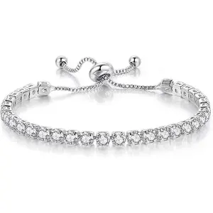 Cross-border best-selling bracelet set: white zirconia tennis retractable bracelets, single-row diamond and double-row diamond jewelry—factory wholesale