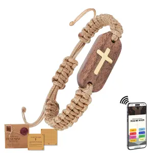 Dearmine Bible Verse Bracelet - Daily Inspired Bracelet with NFC Technology, Adjustable Fit (4-10 Inches), Natural Wood Cross Centerpiece, Unisex