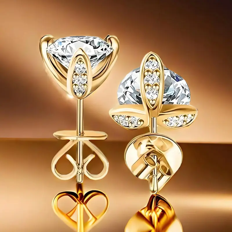 Unisex 2-Piece 1 Carat Diamond Stud Earrings, Light Luxury Niche Retro Trendy High-End Costume Jewelry, Suitable for Helix Piercing, Double Helix Piercing, Engraved Heart & Gold-Plated Nameplate Designs, Ideal for Daily Wear & Wedding Gift, Helix Piercing