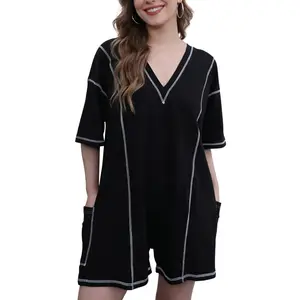 Tanming Womens Rompers basic and contrast stitch Reversible Casual Oversized Athletic Jumpsuits Overalls Workout Hot Shot Tee Romper