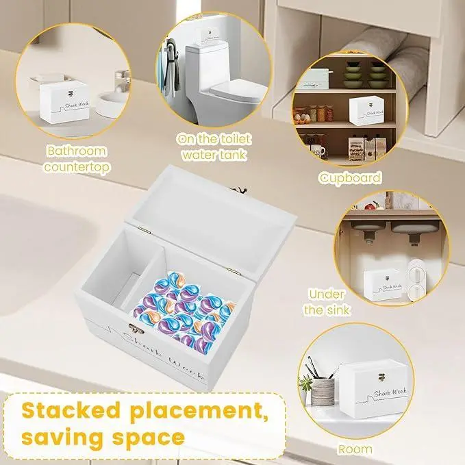 Tampon Holder for Bathroom with Lid, Shark Week Tampon Storage Pad Organizer for Bathroom, Farmhouse Tampon and Pad Storage Container Countertop,Feminine Products Caddy, Bathroom Decor Box