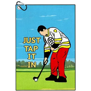 Golf Towel Sweat Wiping Ball Waffle Design, Single Swing Printed Pattern, Ideal for Outdoor Sports & Fitness, Must-Have Essentials Golf Accessory