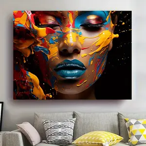 Vibrant Abstract Face Art Canvas Print Color Flowing Oil Painting with Wooden Frame Ready to Hang Modern Living Room and Bedroom Wall Decor Canvas Wall Art