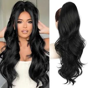 Ponytail Extension 26 Inch Drawstring Ponytail Extension for Women Long Wavy Hair Extensions for Daily Use(1B)