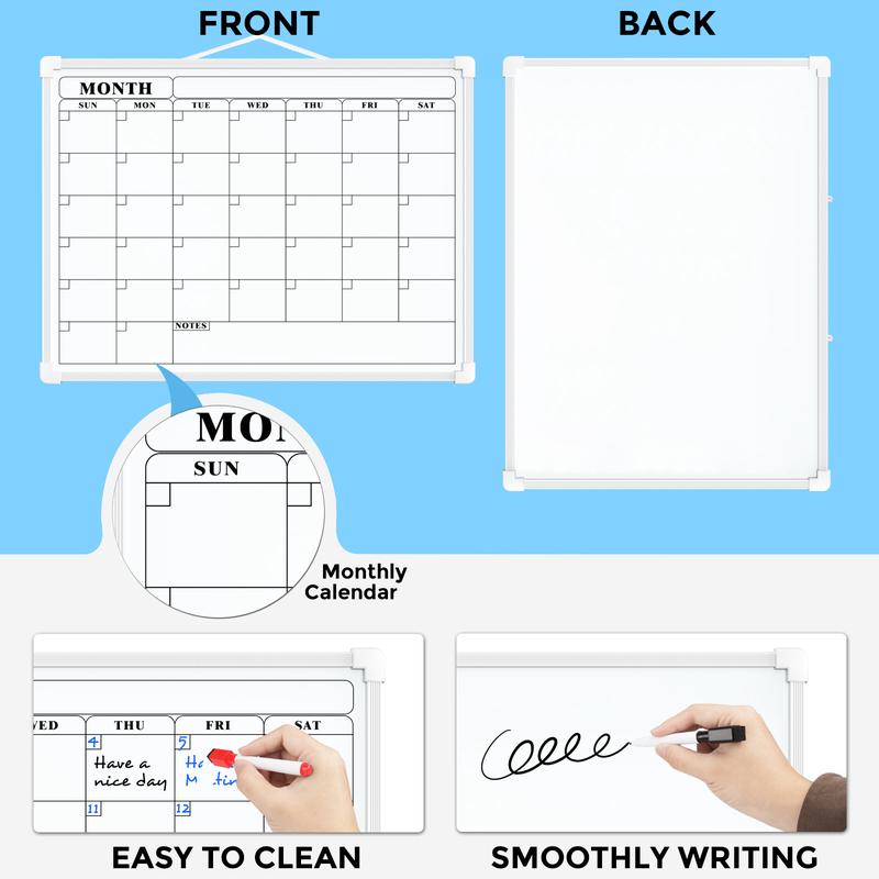 MaxGear 16"x12" Double-Sided Monthly Calendar Dry Erase Board for Wall Hanging Whiteboard with 3 Markers & 4 Magnets Portable for Students Planning Drawing Memo To-Do List