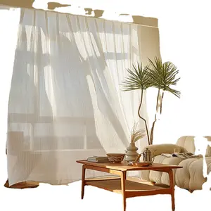 2025 French Style Light Luxury High End Sheer Curtains Tailored Crinkled White Sheer