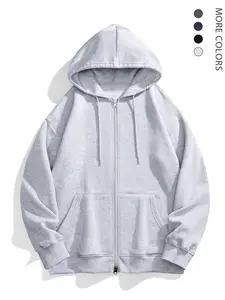 Men's Minimalist Plain Hooded Long Sleeve Zipper Sweatshirt, Casual Loose-Fitting, Multicolor Options, Daily Wear, Sports Commute, Unisex