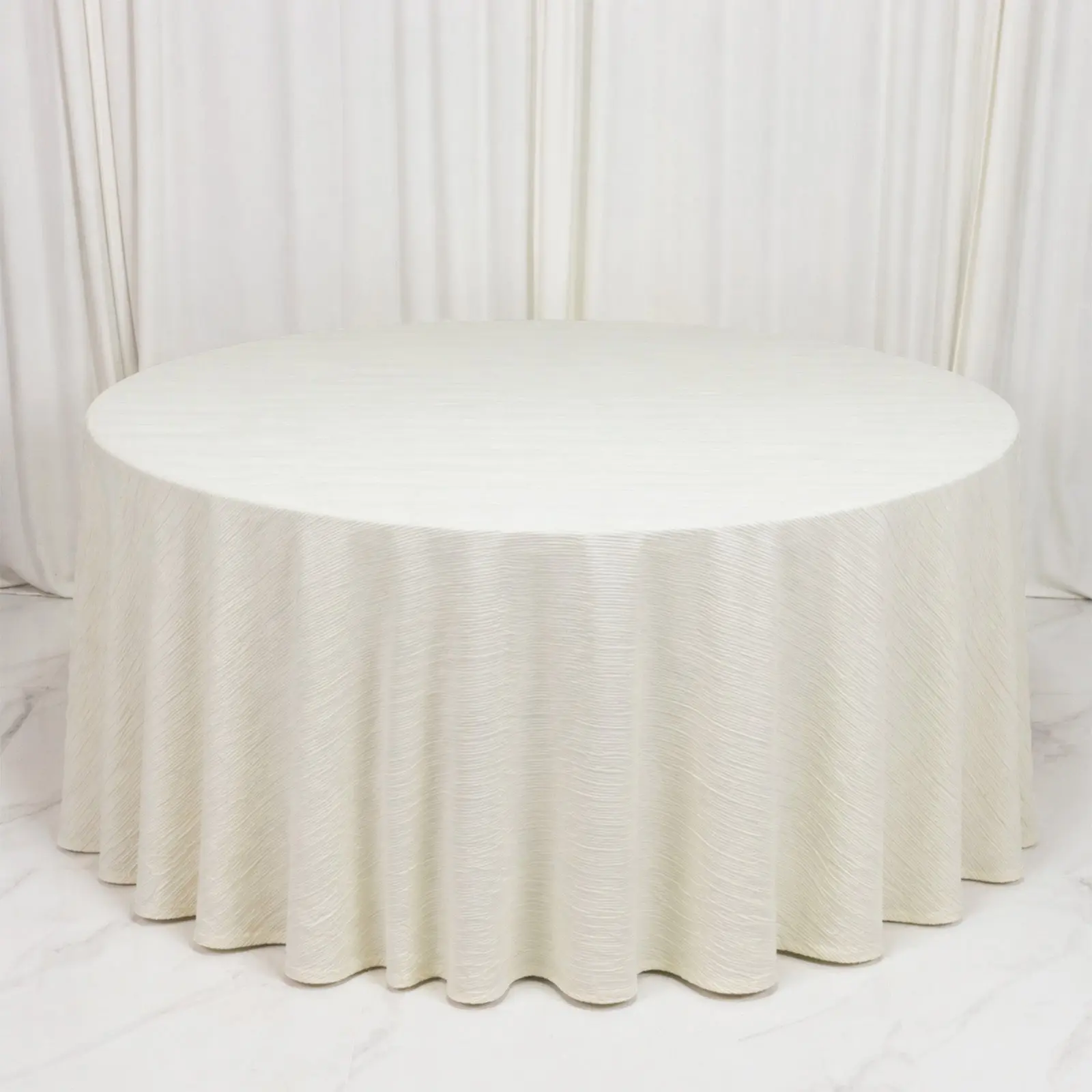Scuba Tablecloth 120" Round Ivory Accordion Pleated – Wrinkle Free & Stain Resistant Textured Table Linen