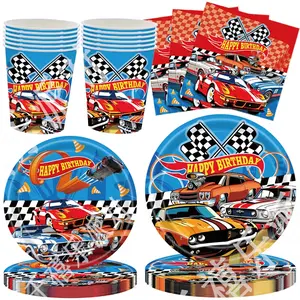 80pcs Racing Birthday Party Supplies Set, Disposable Tableware, Includes Large Plate, Small Plate, Napkins, Cups, Serves 20, Boy Birthday Party Decorations