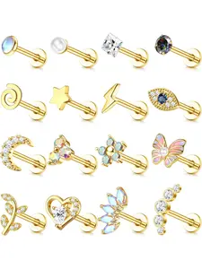 16 Pcs 16G Cartilage Earrings for Women Stud Earrings Set Helix Earrings Surgical Steel Tragus Earrings Piercing Flower Butterfly Ear Piercing Stud Conch Piercing Jewellery Heart Shaped Earrings Body Jewelry