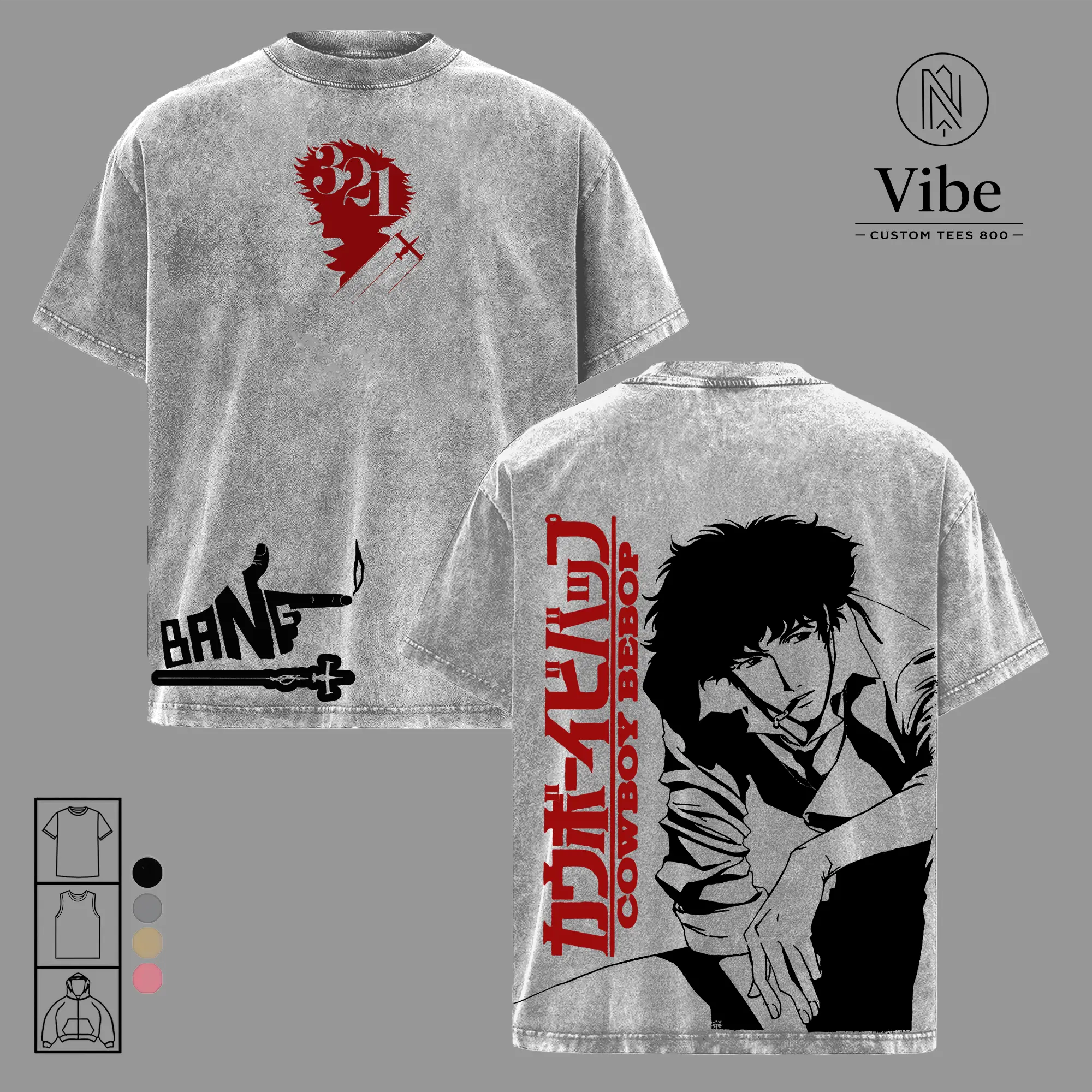 Spike Spiegel Cowboy Bebop Vintage Washed Oversized T-Shirt, Tank Top, Anime Graphic Tee, Retro Manga Streetwear Heavyweight Cotton Unisex Shirt, Gift for Anime Fans