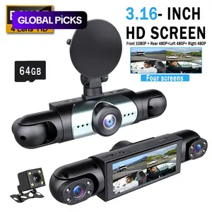 4 Lens Car DVR, 1080P Car DVR with 64G Memory Card, Car Video Surveillance with Night Vision, 24/7 Parking Mode Car DVR