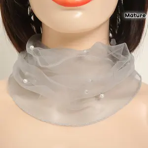 1pc Sheer Mesh Women Scarf Elegant Lightweight Windproof Ruffled Neck Wrap Elastic Fashion Accessory for Casual Formal Events Hand Wash Delicate Neckwear