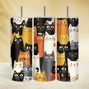 [Cute Cats Vacuum Tumbler Cup] 1pc 20oz Cute Cats Tumbler with Lids And Straws, Mother's Day Gift Vacuum Insulated Stainless Steel Travel Tumbler Cups for Sister Women Friends, Mom Birthday Gifts, Coffee Mug for Cat Lover, Valentine's Day Gifts