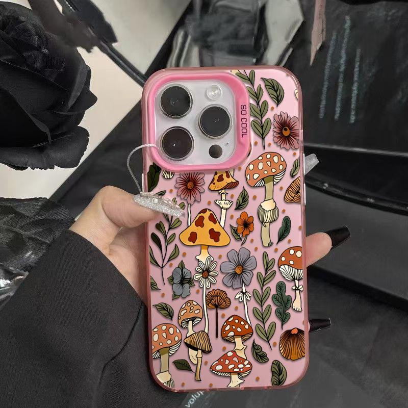 Mushrooms With Blooming Wildflowers Phone Case Durable Hard Acrylic Back Case With An Anti-Yellowing Coating, Made From High-Quality Designed For Reliable Drop Protection For Your Phone For iPhone 17.16.15.14.13.12.11.X.XS.XSMAX.XR.8.7