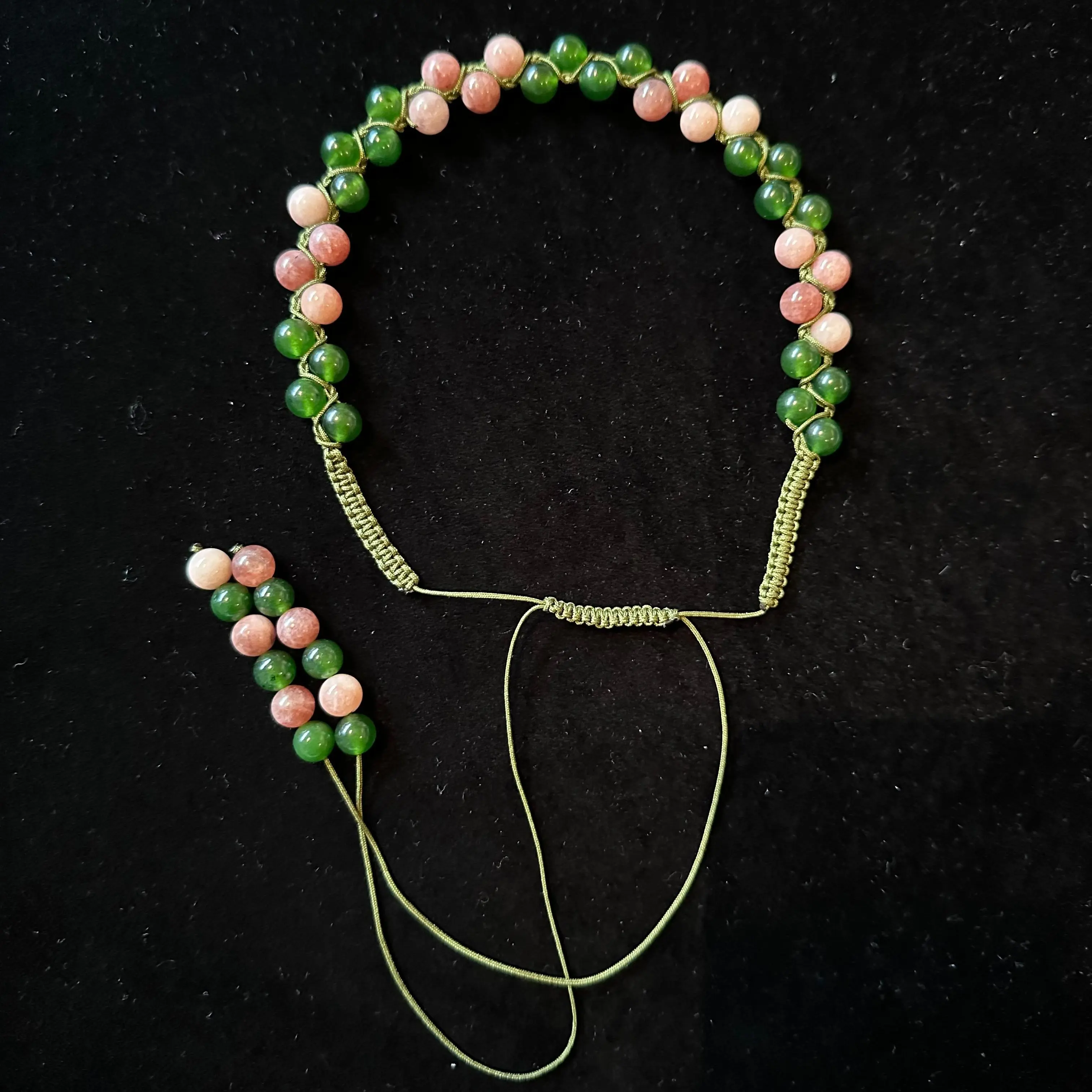 green cord with sunstone green jade