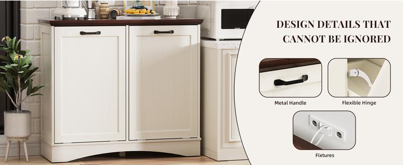 【Does Not Include Trash Can】 Spurgehom Double Tilt-Out Trash Can Cabinet - Holds 2 x 10 Gallon Bags. Wooden Dog-Proof Garbage & Laundry Hamper Storage Unit for Kitchen, Bathroom, or Living Room