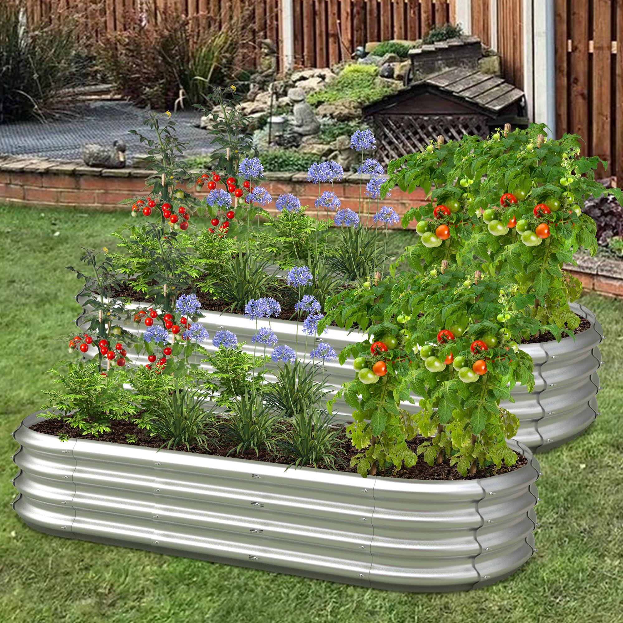ennva 2-piece set of galvanized raised garden beds, galvanized oval large metal raised garden boxes, suitable for outdoor vegetable growing