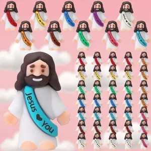 【Original Design】50/100 Pcs Mini Jesus FiguresOriginal Design Little Jesus Figures Cute JesusOrnament with jesus Love You Slogan to Hideand Seek Religious Party Favors Sunday Schoo!Baptism Gifts Home Decoration