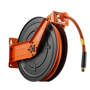 VEVOR Retractable Air Hose Reel, 1/2 Inch x 50 FT Rubber Air Hose Max 300PSI, Auto Rewind Air-Compressor Hoses Reel with 5 ft Lead in, Ceiling/Wall Mount Heavy Duty Steel Double Arm