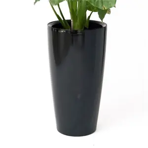 XBrand  XBrand 29.5' H Black Plastic Self Watering Indoor Outdoor Tall Round Planter Pot, Decorative Gardening Pot