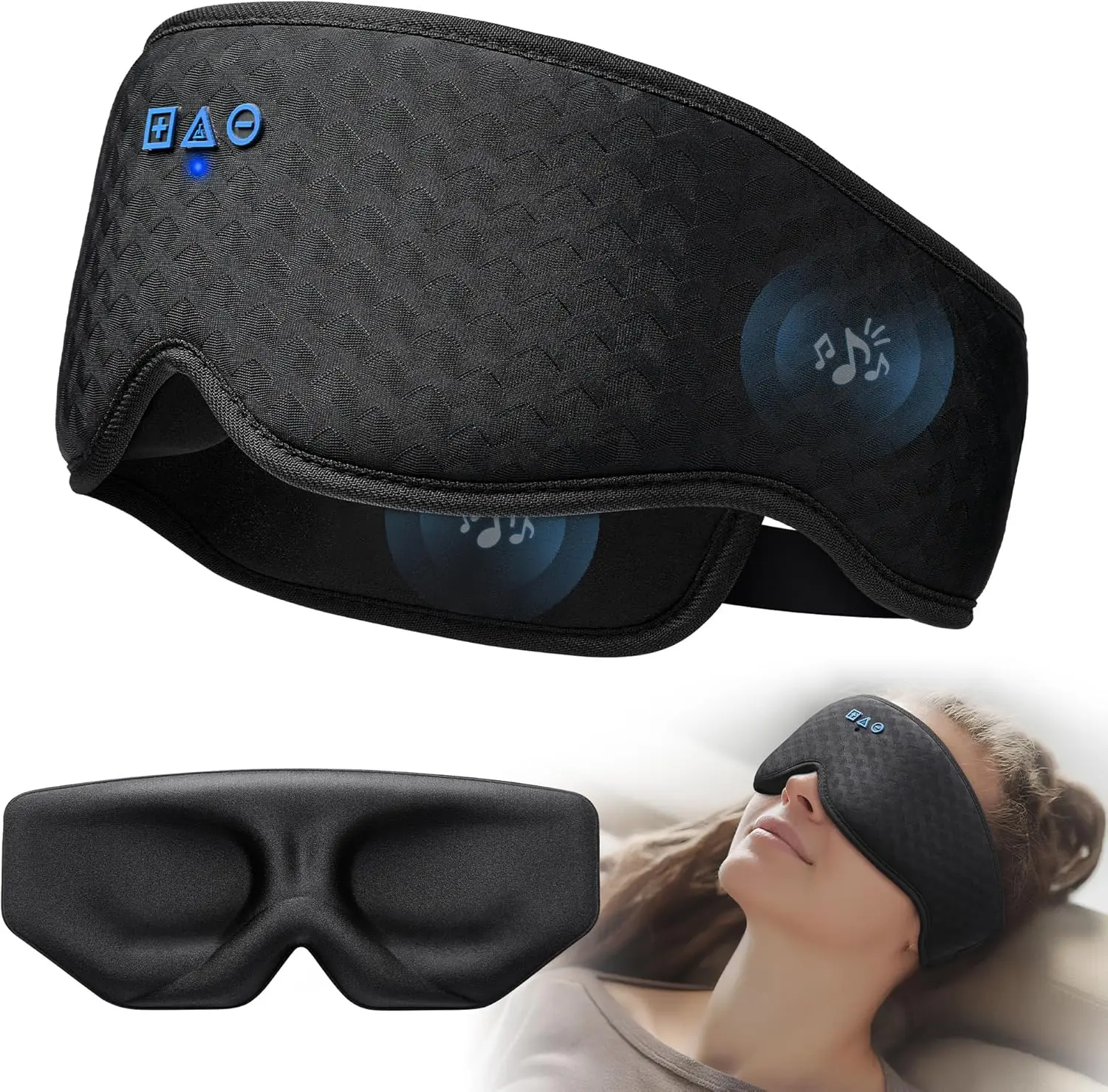 Bluetooth Eye Mask for Travel - 3D Shaped Sleep Mask with Built-in Headphones, BT 5.4, Adjustable Straps, 3D Eye Contour, Detachable Liner, Foam Construction