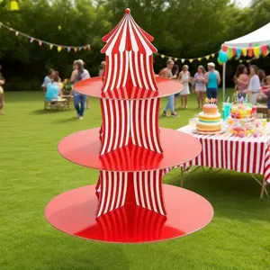 Carnival Theme Cupcake Stand, Circus Clown Tent Three-Tier Paper Birthday Dessert Display Rack, Restaurant Party Decoration, Cupcake Holder
