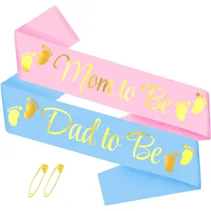2 count Mom to be and Dad to be  Shower Sash, Pink and Blue Sash for Gender Reveal, Boy or Girl,He or She   Reveal Decorations, Idea Gifts for  Shower (Men's Sash Custom-Lengthened)