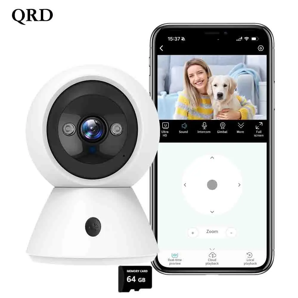 Qrd Indoor Security Camera, 360° Pan-Tilt, Ai Motion Detection, Two-Way Audio, Night Vision, Baby Crying Detection, Nursery, Infant, Newborn, 64GB Storage, Dual-Band WiFi