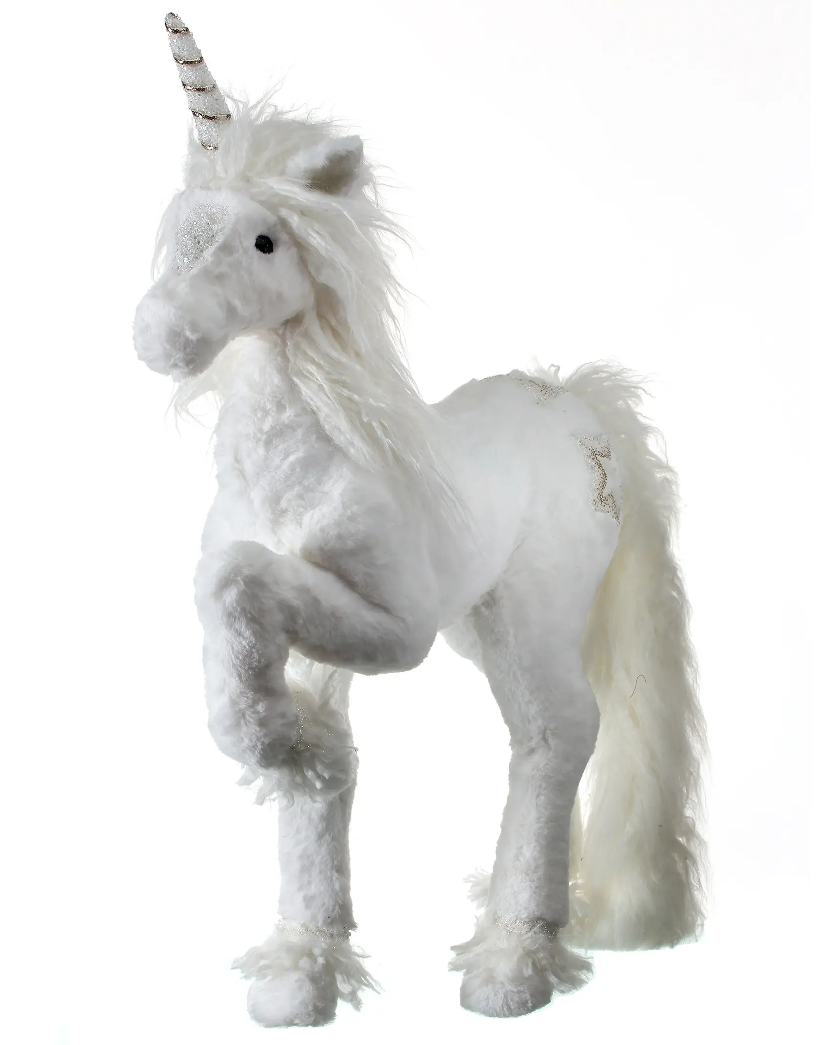 Regency International Christmas Figurines 24" White Faux Fur Glitter Unicorn