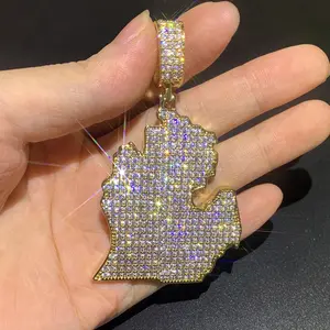 Trendy North America Map Pendant | Iced Out Synthetic Moissanite Necklace | Urban Hip Hop Accessory