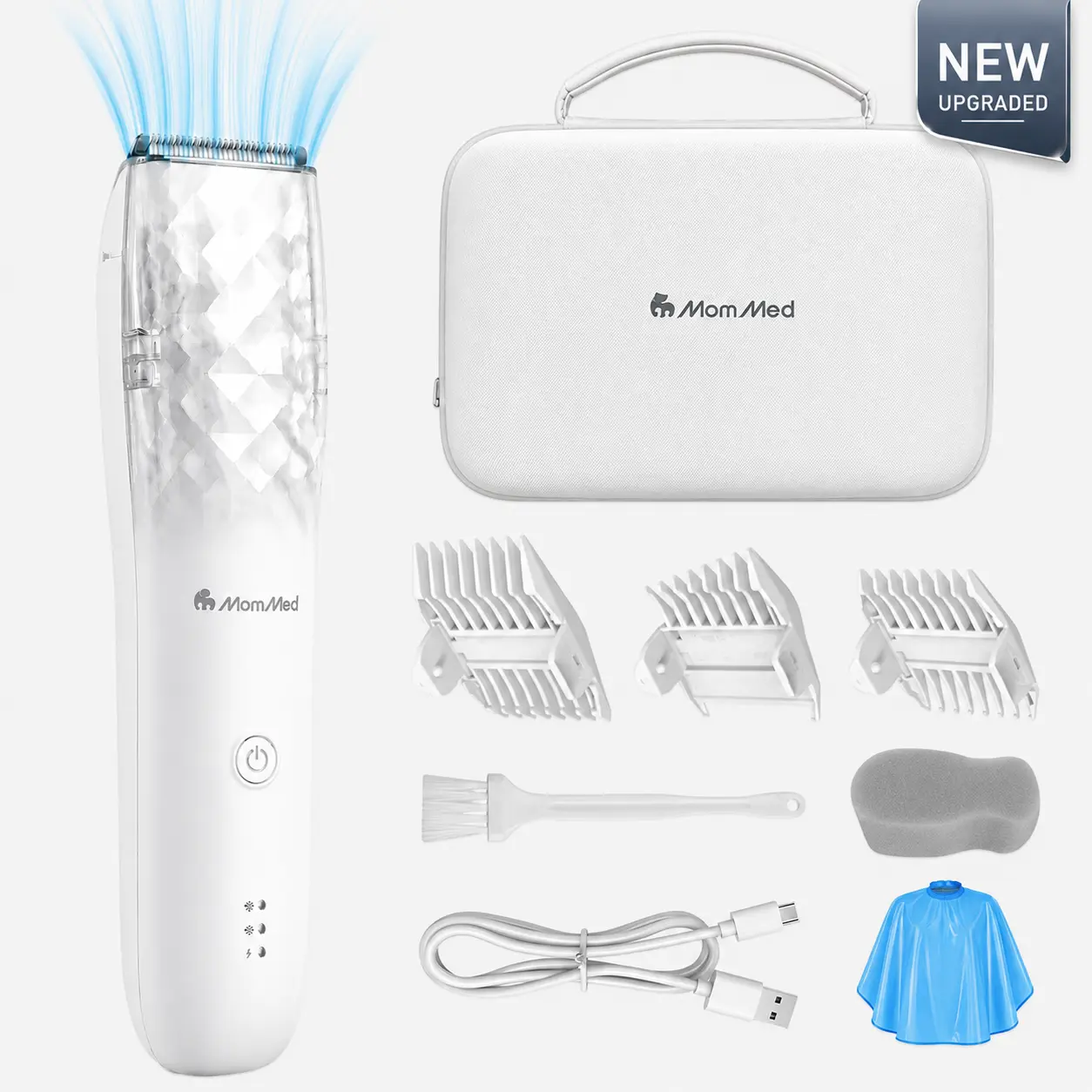 MomMed X18 Cordless Baby Hair Clippers,Ultra Quiet Electric Vacuum Baby Clippers with Charger Base,Rechargeable Waterproof Haircut Kit for Kids and Men