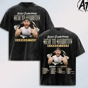 Bailey Zimmerman New To Country Summer Tour Vintage Acid Wash Oversized T-Shirt, Retro Country Concert Graphic Tee, Heavyweight Cotton Western Streetwear, Double Printed Fan Merch, Y2K Washed Tee US5