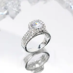 Fashion Jewelry 925 Sterling Silver Shiny Full Diamond Ring Round Cubic Zirconia Anniversary Promise Cocktail Ring CZ Diamond Multi Row Ring Eternity Engagement Wedding Band Ring