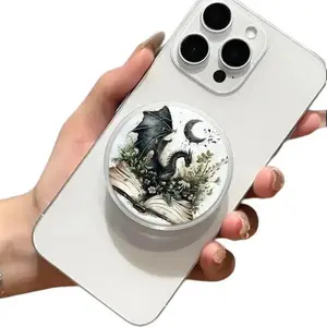 "Magical Dragon and Books Phone Grip – Beautiful Fantasy Design with Dragon on Stack of Books, Perfect for Book Lovers and Fantasy Enthusiasts"
