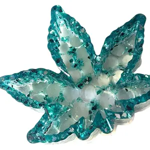 Mosaic Glass Poly Resin Large Pot Leaf Handmade Ashtray in Turquoise Blue Design