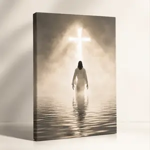 Inspirational Christian Framed Canvas Wall Art - Vertical Jesus Cross Print (2:3 Ratio), Faith Home Decor funky