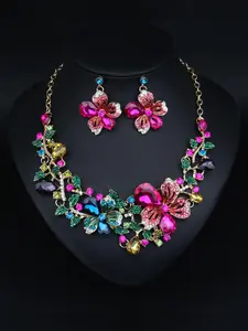 Flower Design Matching Jewelry Set, Fashion Jewelry for Party, Daily Clothing Decor, Trendy All-match & Exquisite Necklaces Earring Jewelry for Birthday Gift