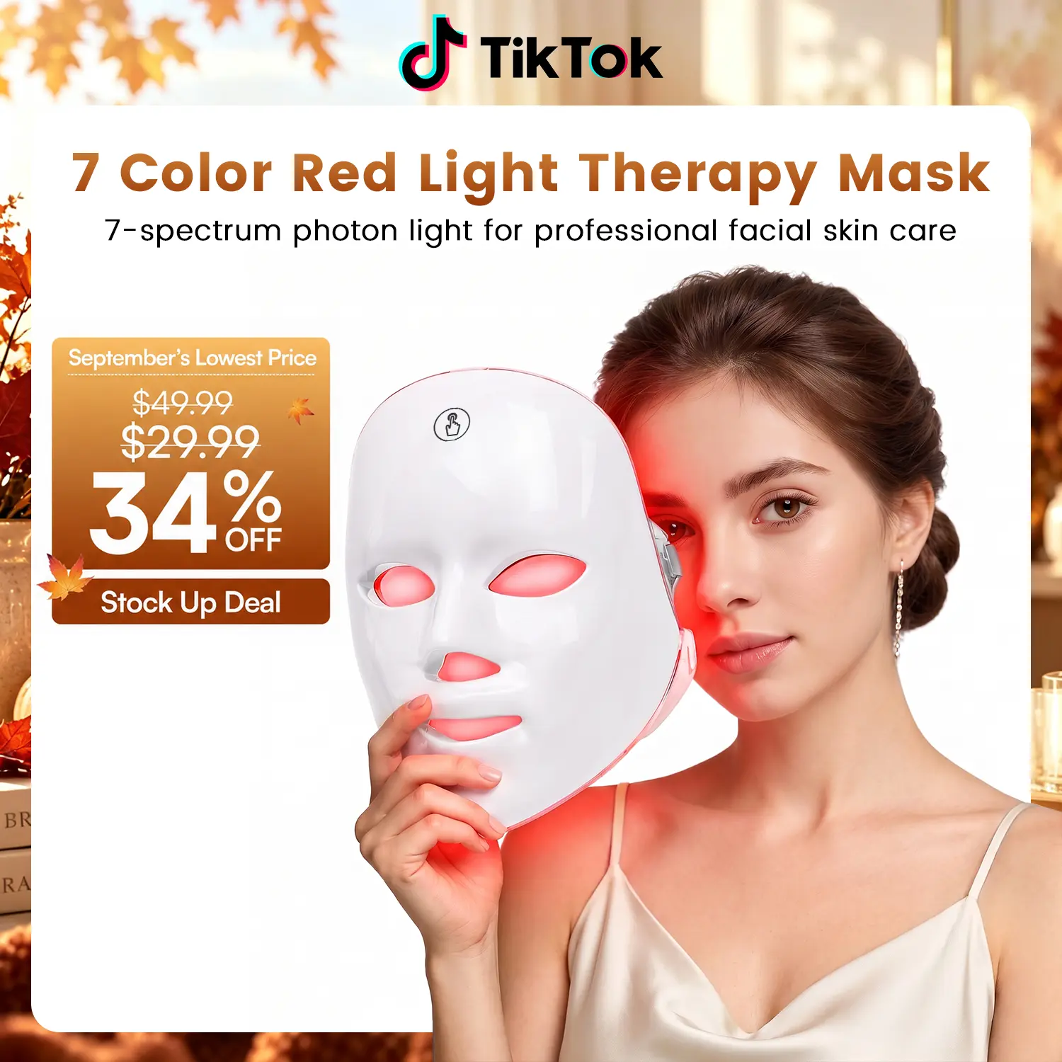 7 Color LED Face Mask - Cordless LED Light Therapy Skin Care Device, Rechargeable Battery, Photon Facial Light Therapy, Anti-Aging, Anti-Wrinkles, Face Lift, Daily Facial Beauty Tool, Ideal Gift for Women, Sohochic