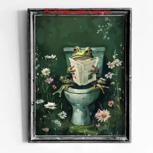 Vintage Frog Bathroom Wall Art Print, Deep Floral Design, Unframed Plant Decor Artwork for Bathrooms & Restrooms, Perfect Housewarming Gift