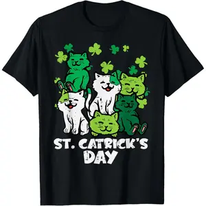 St Patrick's Day Cats T Shirt for Women Girls and Kids Celebrate with Festive Apparel