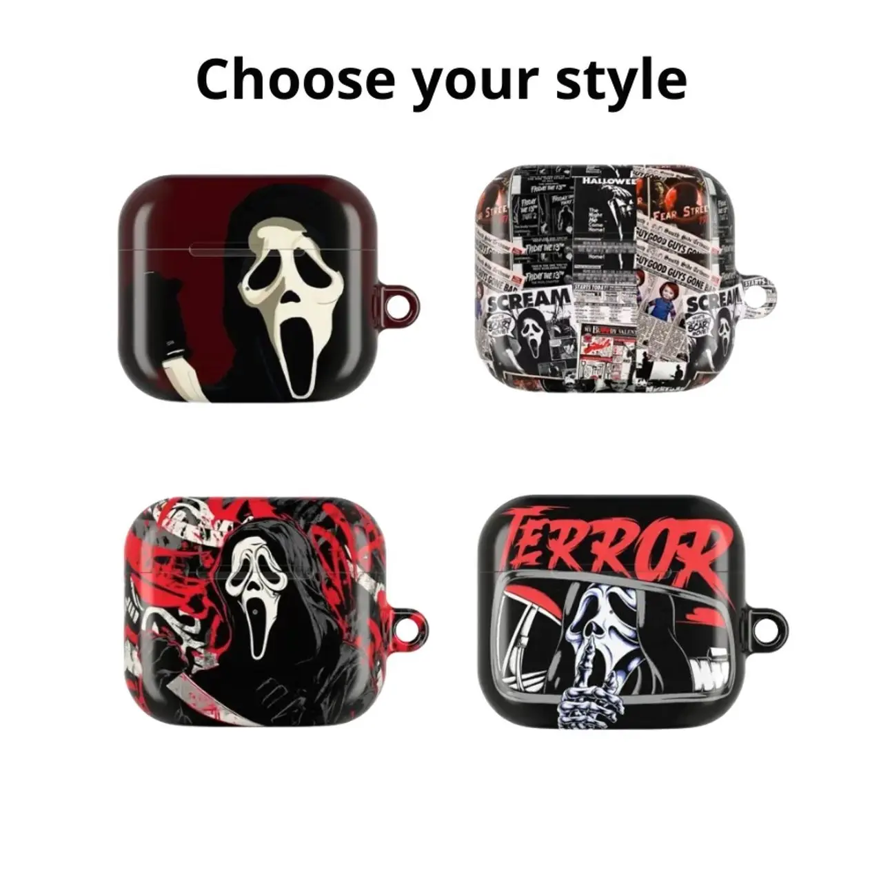 Ghostface Horror AirPods Case - Spooky Scream Aesthetic Protective Cover for AirPods 1 2 3 4 & Pro 1 2 3