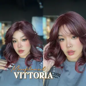 JBEXTENSION VITTORIA MONO Monofilament Handmade Wig 6X5 Full Monofilament Hand Tied Top Wig 16 Inches Dark Red Curly Mono Lace Wig With Anti-slip Silicone Strips Glueless Wig VITTORIA MONO【BENDY EAR TABS】
