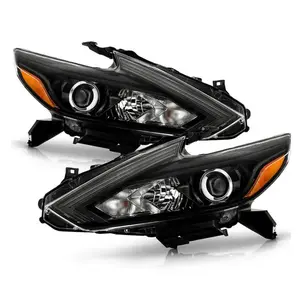 For 2016-2018 Nissan Altima w/o LED DRL Halogen Black Headlights Headlamps Set