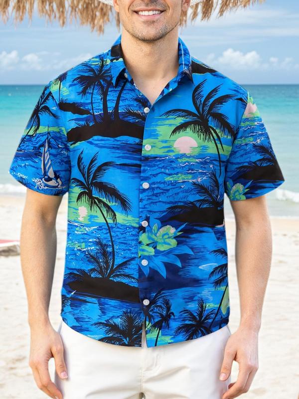 Mens Hawaiian Shirts Tops Short Sleeve Floral Button Down Beach Shirt Vintage Tropical Palm Summer Lightweight Blouses Male