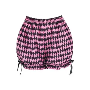 Black/Pink Diamond Print Harlequin Pattern Crepe Bloomers
