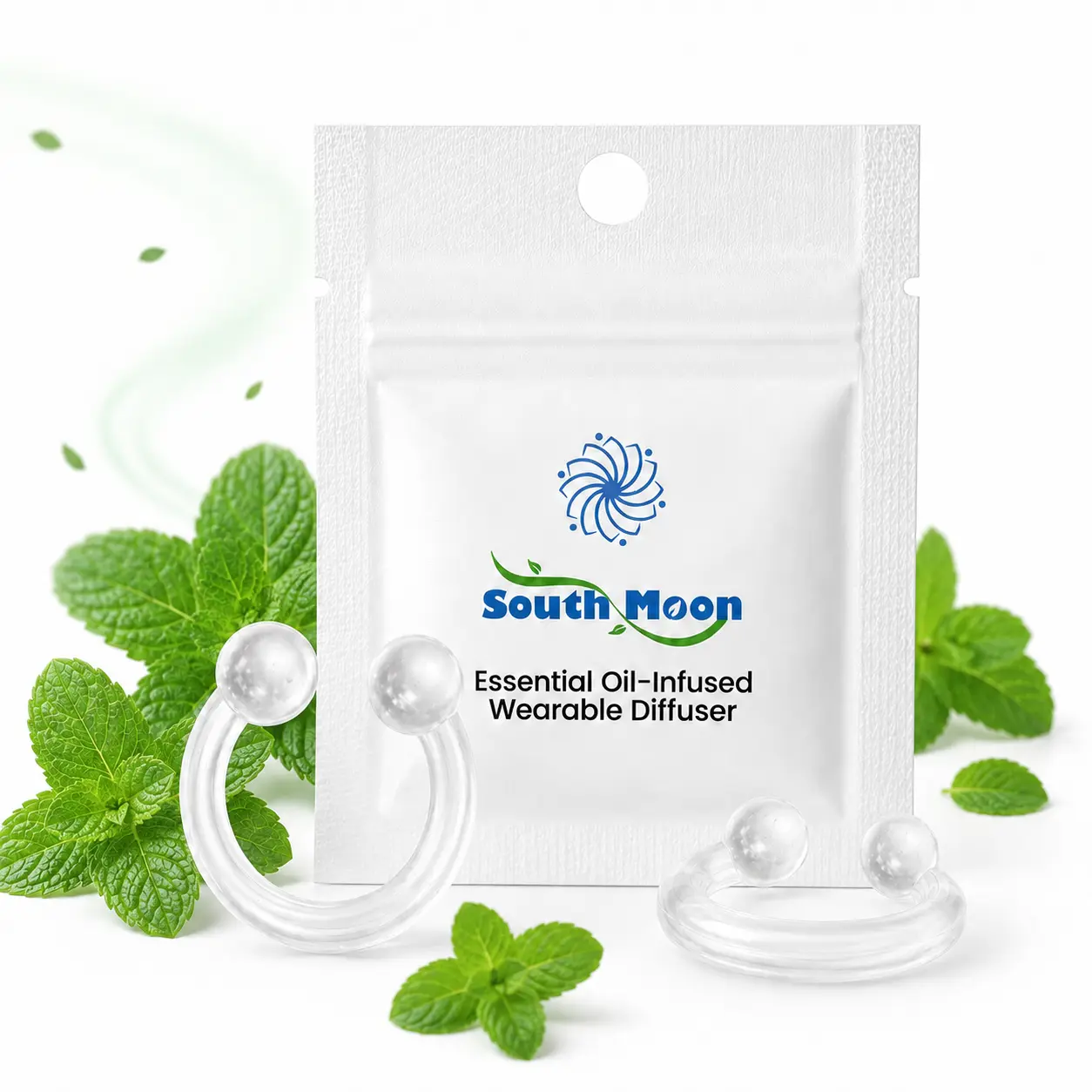 South Moon Mint Essential Oil-Infused Wearable Diffuser, Soft Silicone Nasal Aroma Clip, Discreet Reusable Personal Aromatherapy Nose Ring for Travel, Work, Yoga & Daily Freshness