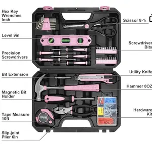 Basics Household Tool Kit With Storage Case, 142 Piece, Pink, 13.39 x 9.25 x 2.95 inch