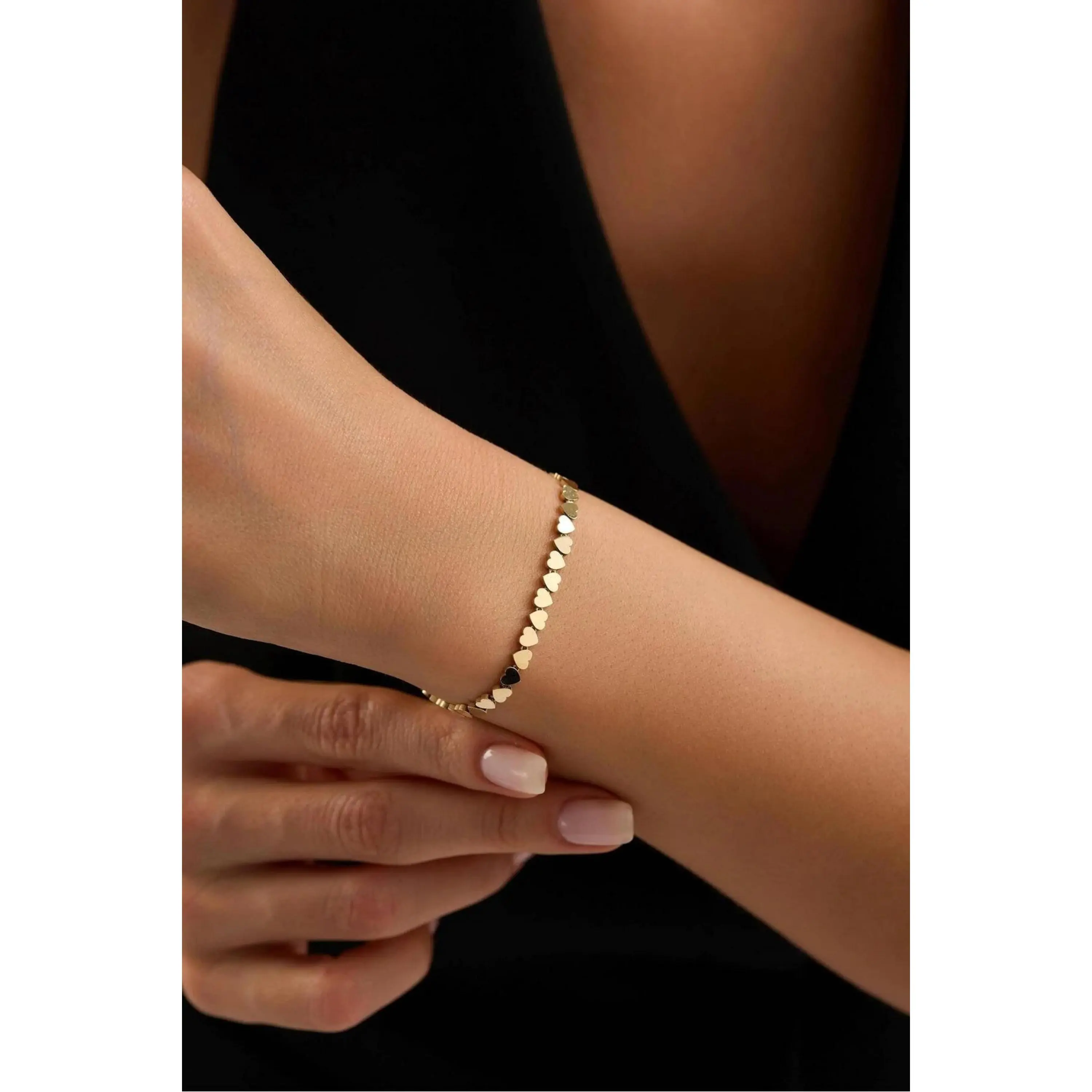 14K Gold 3mm Heart Chain Bracelet, Dainty Gold Bracelet